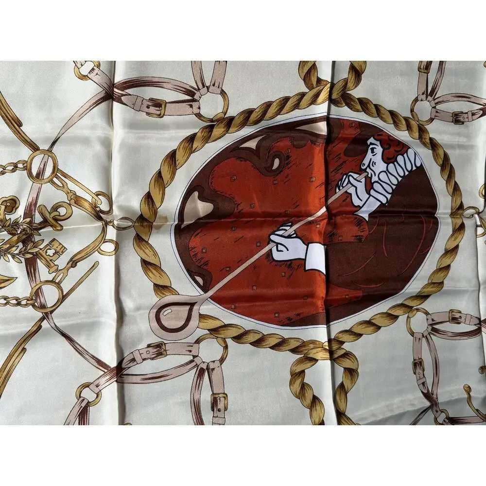 Glass Road 1571 Nagasaki Japan Equestrian Square Scarf 33” Horse Bridle Vintage